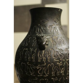 香玉堂 青銅器意 鳥獣地紋花瓶　M466 