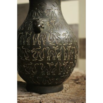 香玉堂 青銅器意 鳥獣地紋花瓶　M466 