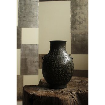 香玉堂 青銅器意 鳥獣地紋花瓶　M466