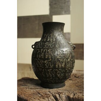 香玉堂 青銅器意 鳥獣地紋花瓶　M466 