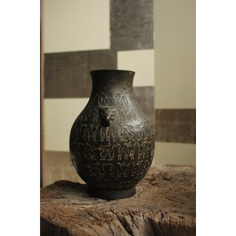 香玉堂 青銅器意 鳥獣地紋花瓶　M466 