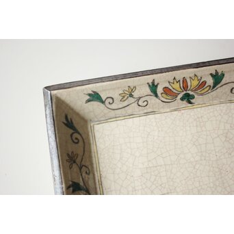 美術商 貴多川箱 醍醐窯 島荷平造 楽きく唐草四方皿　P566 