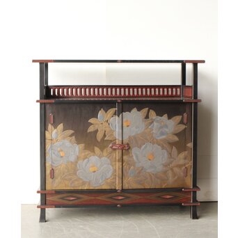 高井白陽 泰山木棚 漆工彫漆飾棚　Q392