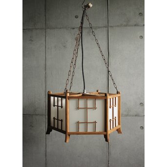 乳白色ガラス 木枠六角電笠　A0513