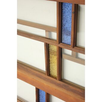 青と黄色ガラスの欄間 2枚1組　R0491 