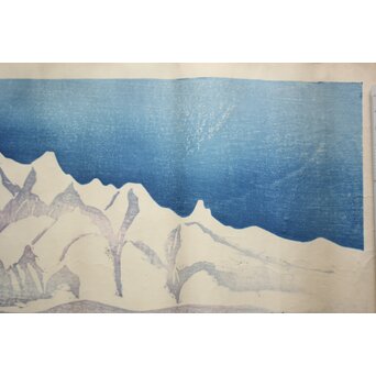 藤懸静也 木版画 ヒマラヤ連峰 昭和3年　Z685 