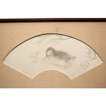 松林桂月 鴨図 扁額 扇面 紙本 篆刻家 足達畴邨印使用　Z688