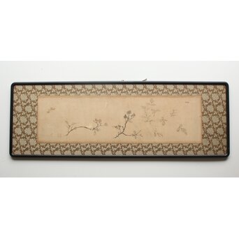 「自娯」落款 虫草下絵 扁額額装　Z691