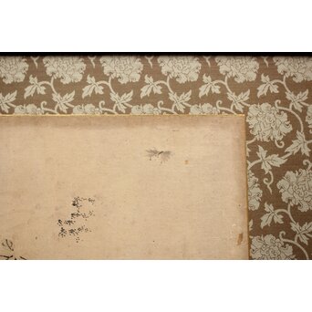 「自娯」落款 虫草下絵 扁額額装　Z691 