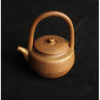 温故焼 河野忠治/大雅作 韓愈「雑説」漢詩彫 松皮手 ボーフラ 急須　P574 