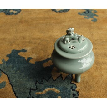 真葛香山 幻の窯 三笠焼 獅子文青磁袴腰香炉　P575