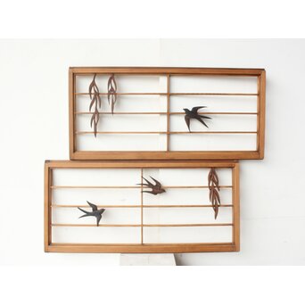 燕と柳 天袋欄間 2枚1組　R0499