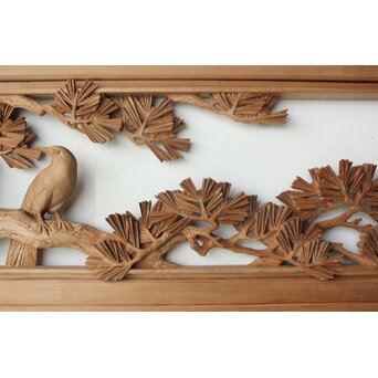 横山一夢 尾長鳥に松 木彫欄間 2枚1組　R0505 