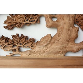 横山一夢 尾長鳥に松 木彫欄間 2枚1組　R0505 