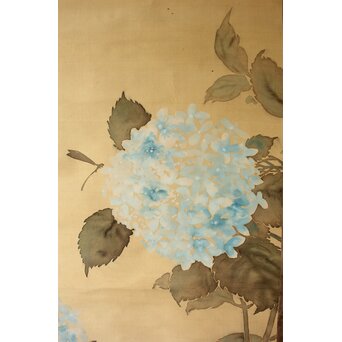 下村観山 紫陽花図 絹本軸装 東京美術俱楽部鑑定書付　Z704 