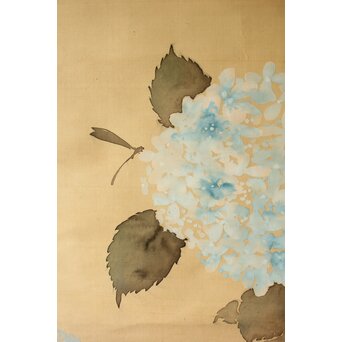 下村観山 紫陽花図 絹本軸装 東京美術俱楽部鑑定書付　Z704 