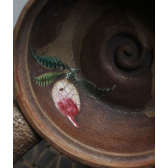 萬古 萬宝窯 色絵蟹急須　P582 