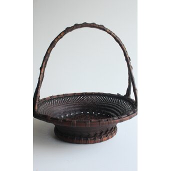 二代 前田竹房斎 方斎 煤竹提梁平花盛籃/竹籠　U386 