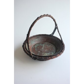 二代 前田竹房斎 方斎 煤竹提梁平花盛籃/竹籠　U386