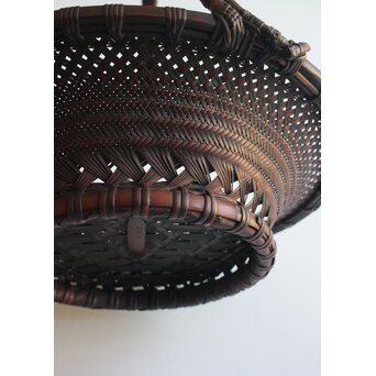 二代 前田竹房斎 方斎 煤竹提梁平花盛籃/竹籠　U386 