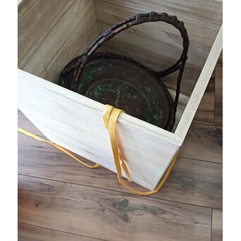 二代 前田竹房斎 方斎 煤竹提梁平花盛籃/竹籠　U386 