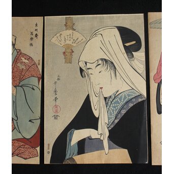 野口米次郎 ヨネノグチ 監修 渡辺木版画 清永歌麿写楽 木版画 3枚1組　Z711 