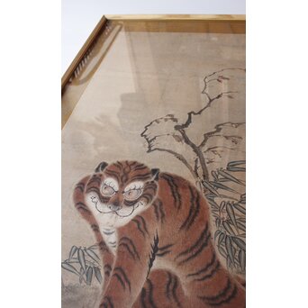 鈴木冀龍 文飛 虎図 紙本額装　Z714 