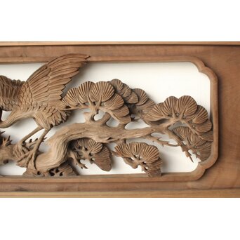 雪山作 鶴松 井波彫刻 木彫 長尺欄間　R0506 