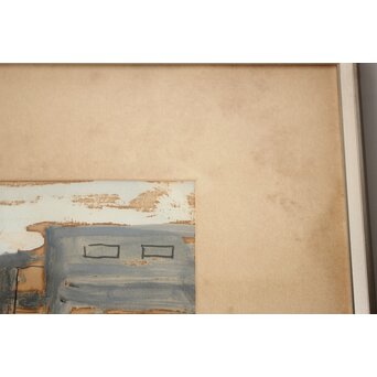 鈴木千久馬 鉛筆油彩【海辺】額装　Z752 