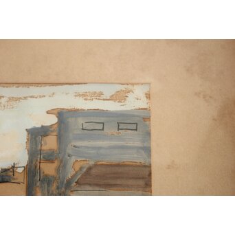 鈴木千久馬 鉛筆油彩【海辺】額装　Z752 