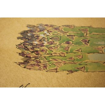 宮本三郎【アスパラ】水彩金地扇面 額装　Z753 