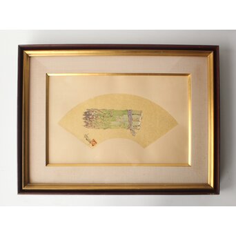 宮本三郎【アスパラ】水彩金地扇面 額装　Z753 