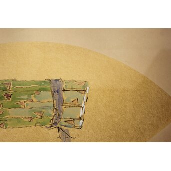 宮本三郎【アスパラ】水彩金地扇面 額装　Z753 