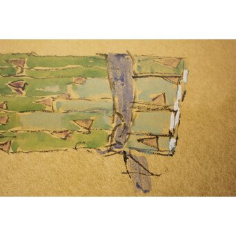 宮本三郎【アスパラ】水彩金地扇面 額装　Z753 