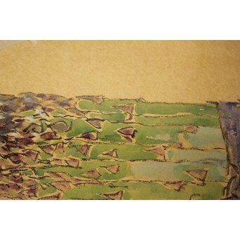 宮本三郎【アスパラ】水彩金地扇面 額装　Z753 