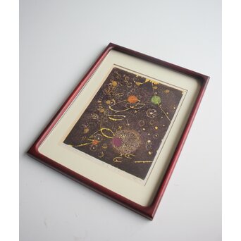 萩原英雄【星空の下で】木版画 額装　Z754 