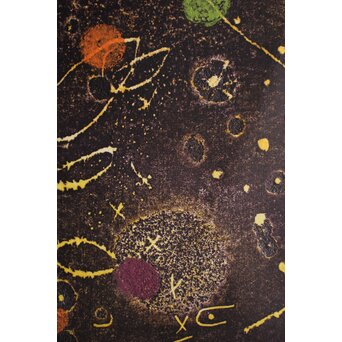 萩原英雄【星空の下で】木版画 額装　Z754 