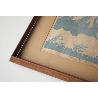 長谷川富三郎 無弟 木版画【上宮登頂】額装　Z755 