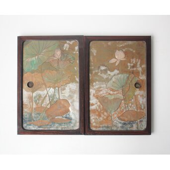 紫翠銘 蓮の画 小引戸 2枚1組　Z756