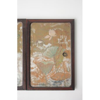 紫翠銘 蓮の画 小引戸 2枚1組　Z756 