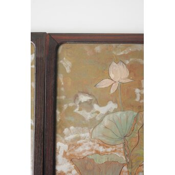 紫翠銘 蓮の画 小引戸 2枚1組　Z756 