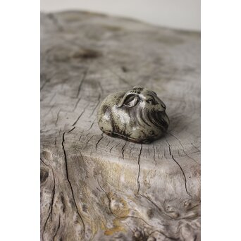 西村春湖 青備前 山羊 香合 共箱　P616