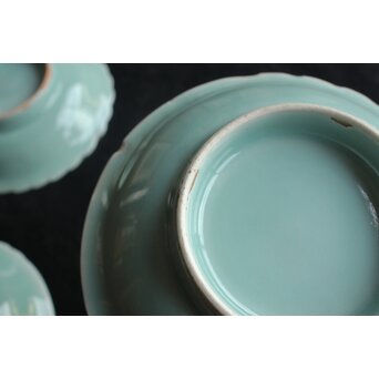 鍋島青磁 蕪陽刻文 五寸皿 五客　P619 