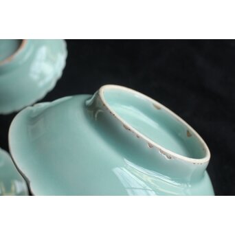 鍋島青磁 蕪陽刻文 五寸皿 五客　P619 