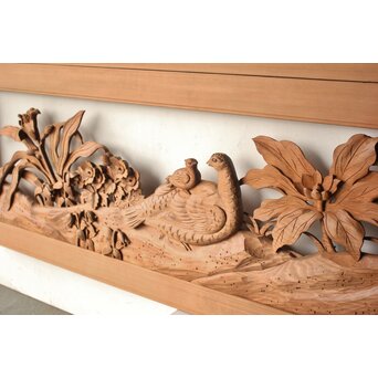 吉田楳堂 花鳥木彫欄間 2枚1組　R0520 