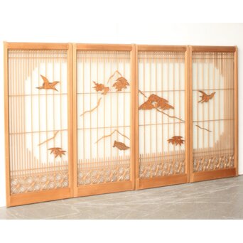 両面ガラス 松竹梅鶴亀吉祥紋 組子書院 4枚1組　R0523