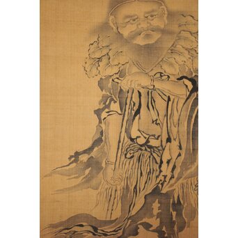 文川山貞 水墨細密画【神農図】絹本軸装　Z762 