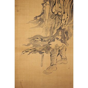 文川山貞 水墨細密画【神農図】絹本軸装　Z762 