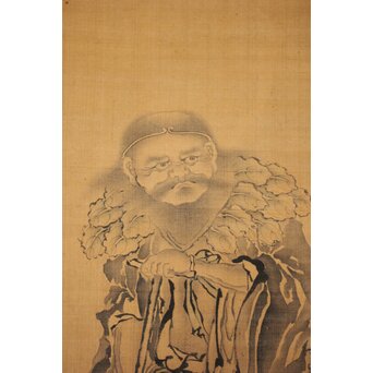 文川山貞 水墨細密画【神農図】絹本軸装　Z762 