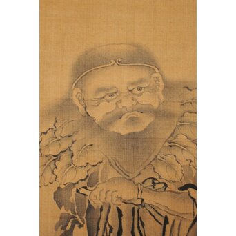 文川山貞 水墨細密画【神農図】絹本軸装　Z762 